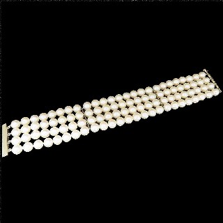 Bracelet de Perles de Culture 4 rangs 6.7 mm Or gris 18 k . 18 cm.