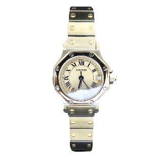 Montre Cartier dame "Santos" de 1992 Octogonale en or et acier quartz .