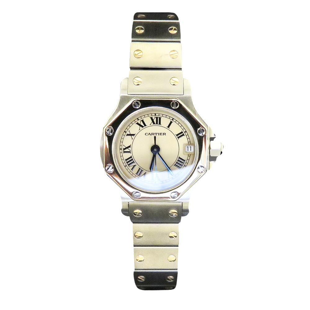 Montre Cartier dame "Santos" de 1992 Octogonale en or et acier quartz .