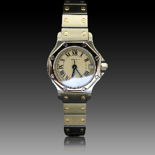 Montre Cartier dame "Santos" de 1992 Octogonale en or et acier quartz .
