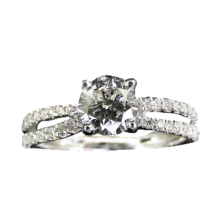 Solitaire en Or gris 18 Cts avec Diamant brillant 0.56 Cts E-SI2 + 0.25 Cts.