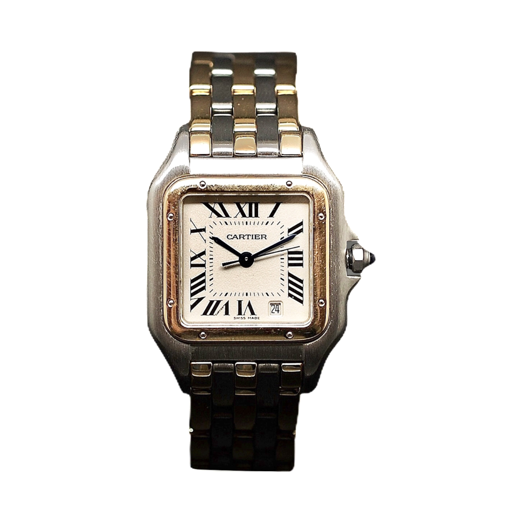 Montre Cartier médium "Panthère" Or 18k 3 rangs et acier quartz Vers 1996.