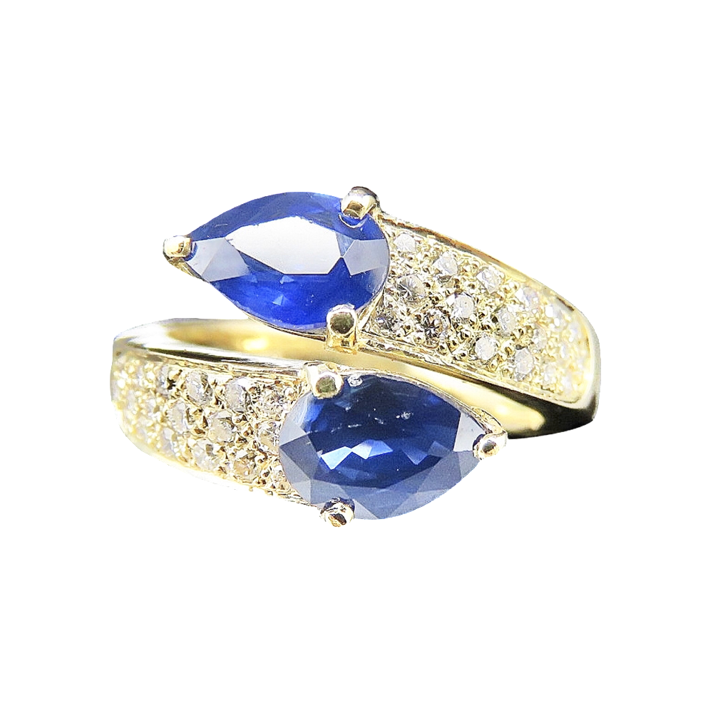 Bague toi et moi en or jaune 18k avec saphirs fins et diamants .Taille 48