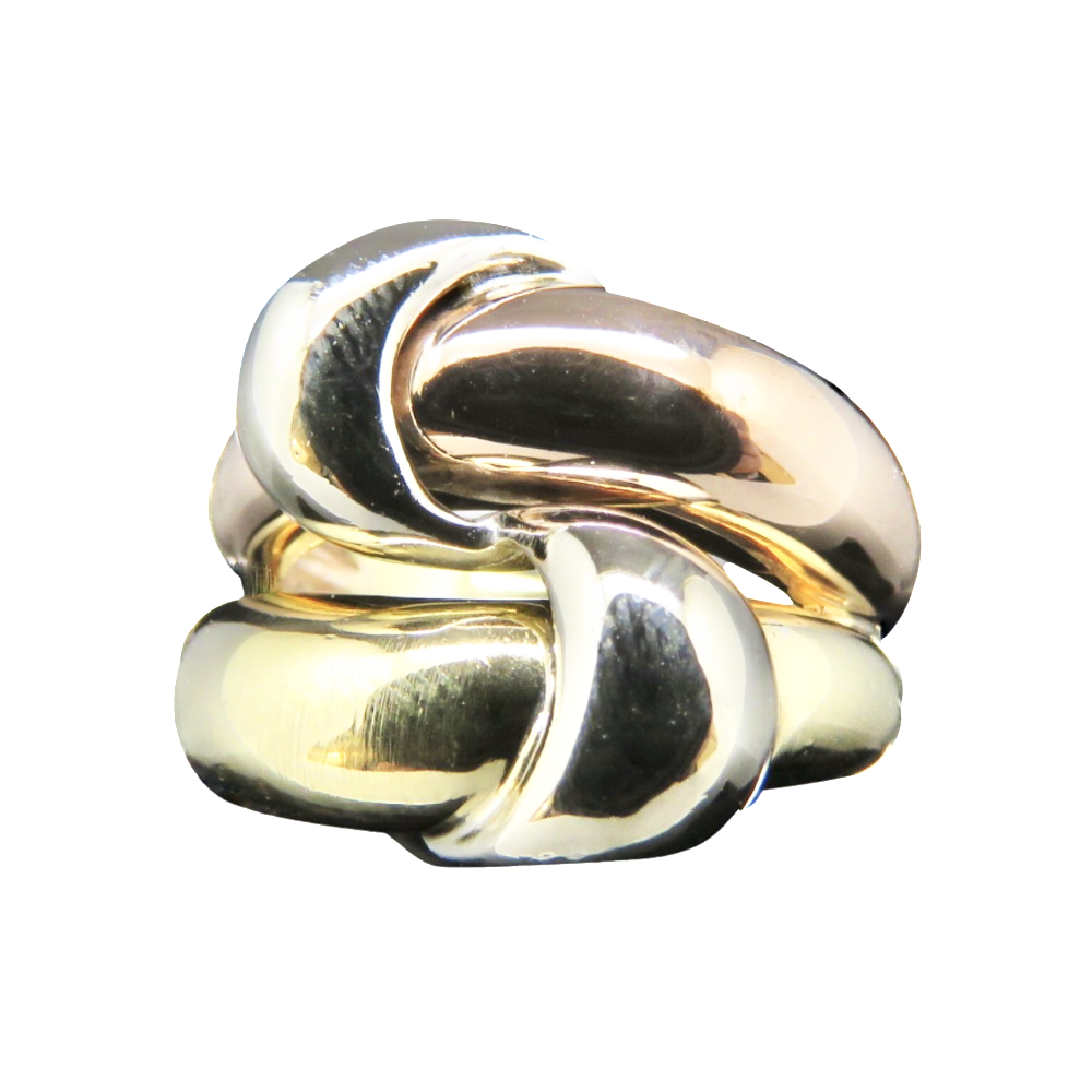 Bague trois Or jaune, Rose et Gris 18 Cts.Taille 52-53.