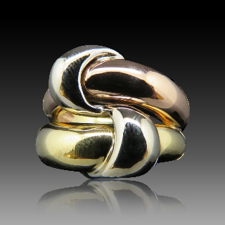 Bague trois Or jaune, Rose et Gris 18 Cts.Taille 52-53.