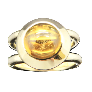 Bague Or Jaune 18K avec Citrine Cabochon. Taille 53.