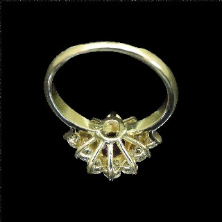 Bague Or Jaune marguerite 18K avec rubis fin et diamants brillants .Taille 54