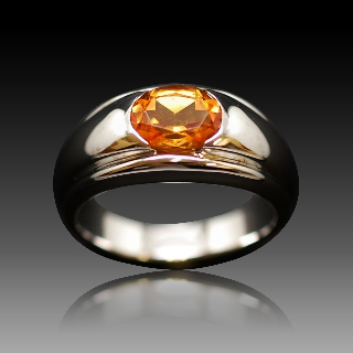 Bague Boucheron "Axelle" Or gris 18k Citrine Ovale .Taille 62