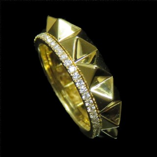 Bague Or Jaune 18K avec 0,26 Cts De Diamants Brillants -G-VS, Taille 49.