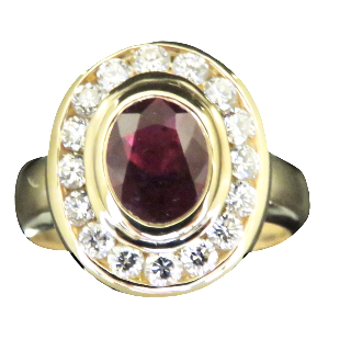 Bague Or Jaune   18K avec rubis fin et diamants brillants Taille 53