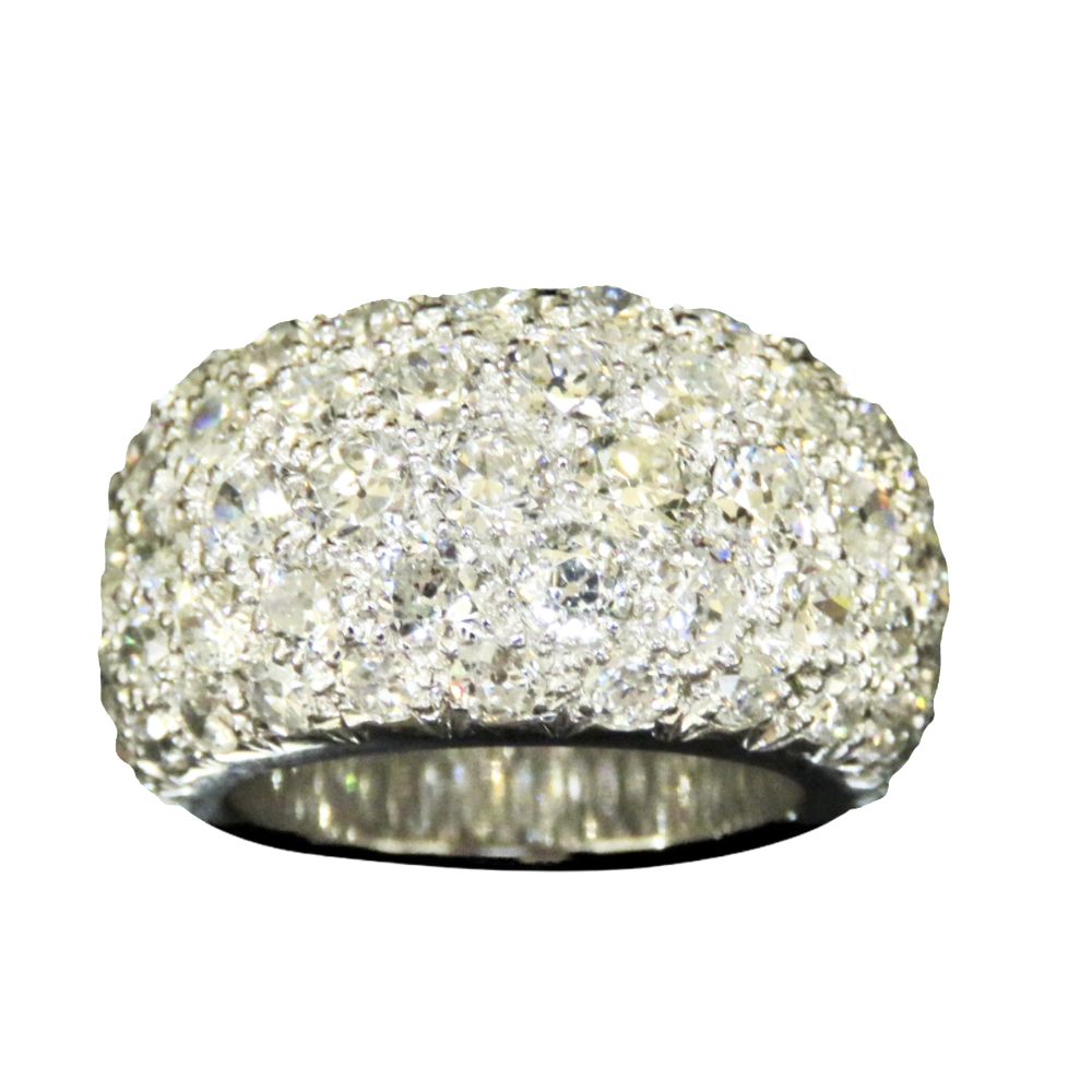 Bague Jonc Or gris 18K Avec 4,5 Cts De Diamants taille ancienne G-VS. 