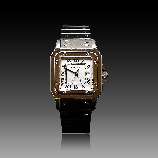 Montre Cartier Homme "Santos" Rectangulaire en acier Automatique Vers 1990.