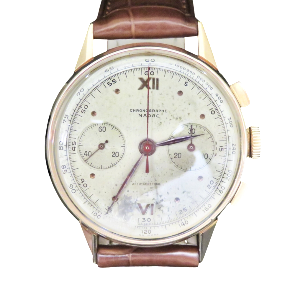 Montre Nadac Vintage Chronographe Or rose 18k mécanique Vers 1945.