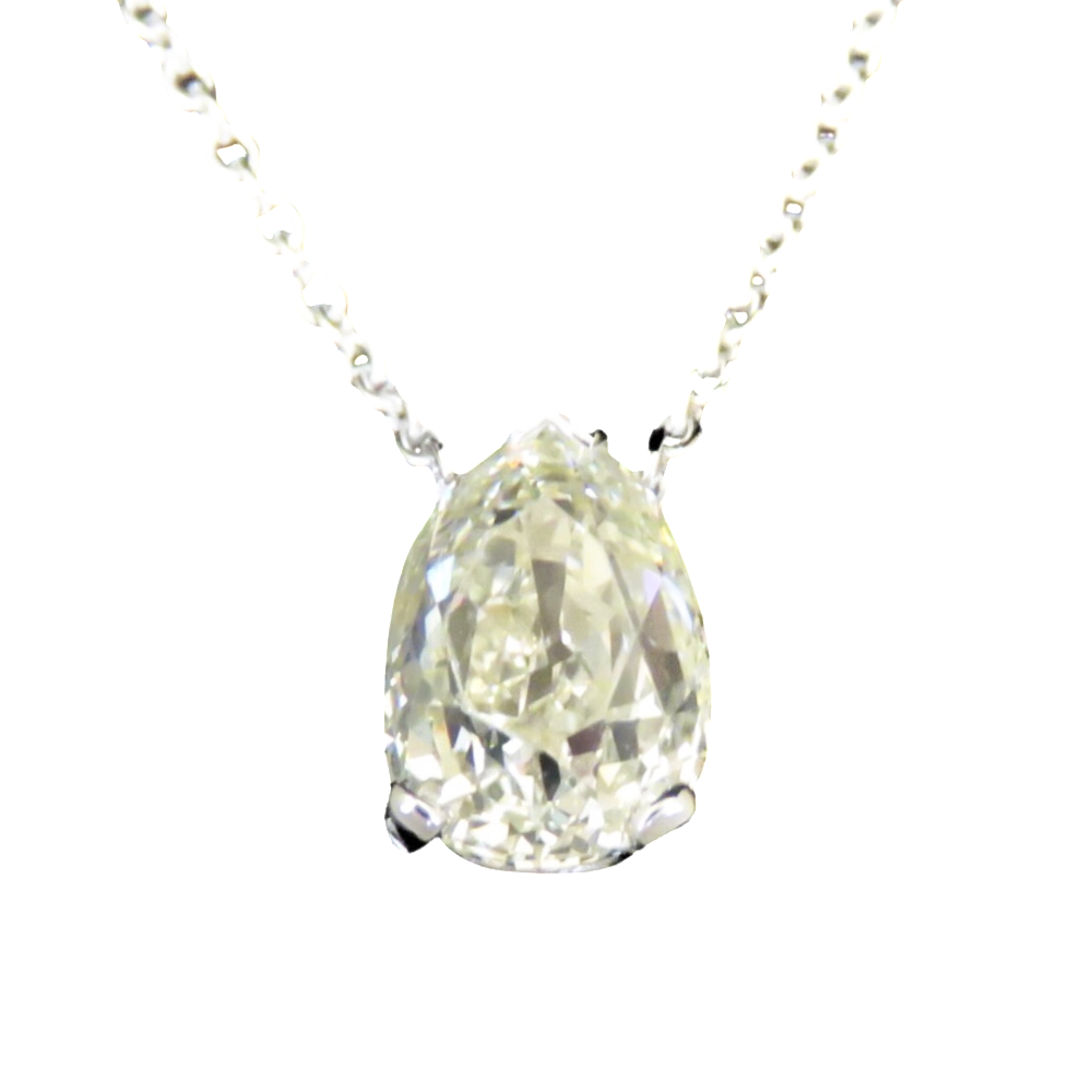 Collier pendentif  Diamant Poire Ancienne de 1,84 Cts M-SI1.  