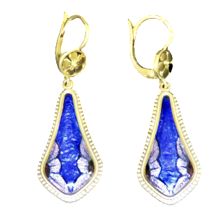 Boucles d'oreilles Pendantes en Or jaune 18k et Porcelaine de Limoges Vers 1930.