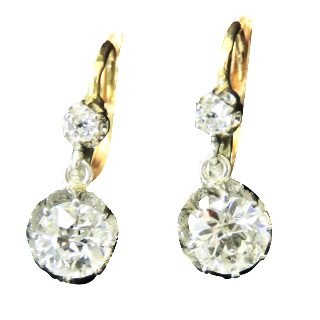 Boucles d'oreilles Dormeuses en or gris 18k et Platine vers 1930 avec Diamants 1,50 Cts