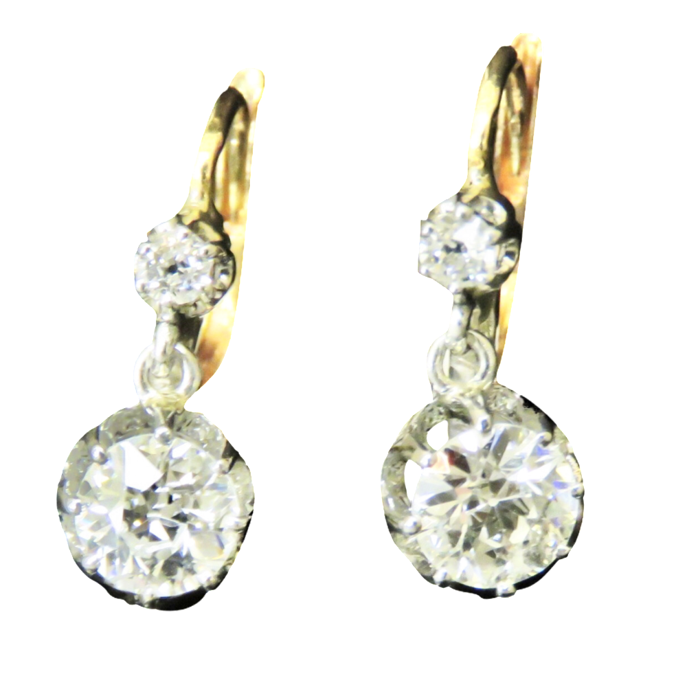 Boucles d'oreilles Dormeuses en or gris 18k et Platine vers 1930 avec  Diamants 1,50 Cts