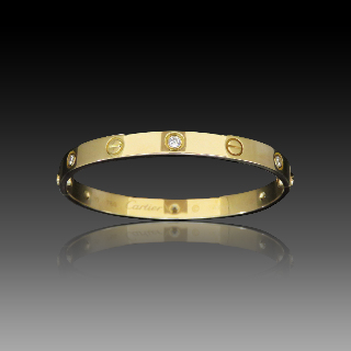 Bracelet Cartier Love 6 Diamants de 2004 Or jaune 18K . Taille 17 .