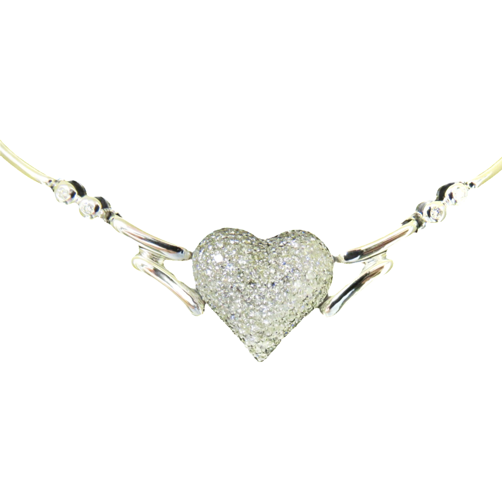 Collier Pendentif "Coeur" Or Gris 18k et 2,41 carats de Diamants extrablancs.