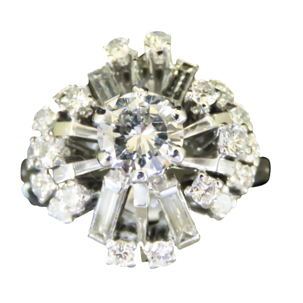 Bague Or gris 18 Cts avec Diamants brillants & baguettes