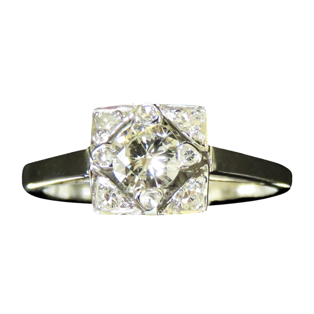 Solitaire en Or gris 18k vers 1970 avec Diamant Brillant 0.35 Ct . I-VS