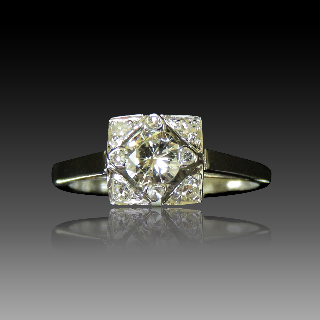 Solitaire en Or gris 18k vers 1970 avec Diamant Brillant 0.35 Ct . I-VS