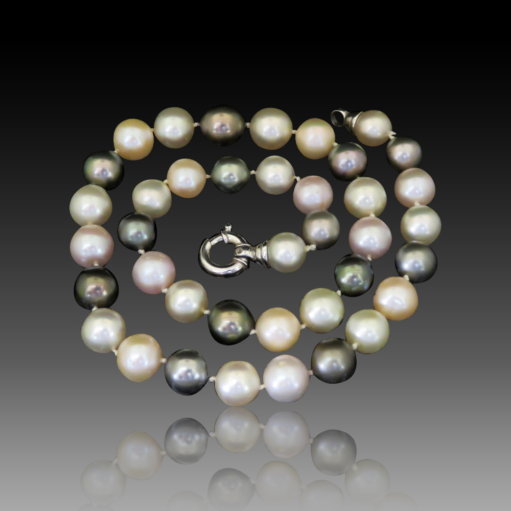 Collier Argent 925 Avec Perle Des Mers Du Sud Dorée Et Grenat - Neuf étiqueté