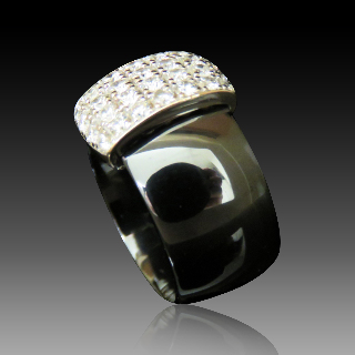 Bague JEELL en céramique noire or gris 18k diamants. taille 52