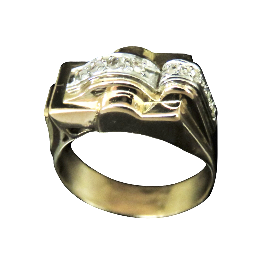 Bague Tank vintage vers 1940 en Or 18K et Platine avec roses de Diamant Bague Tank vintage vers 1940 en Or 18K et Platine avec roses de Diamant