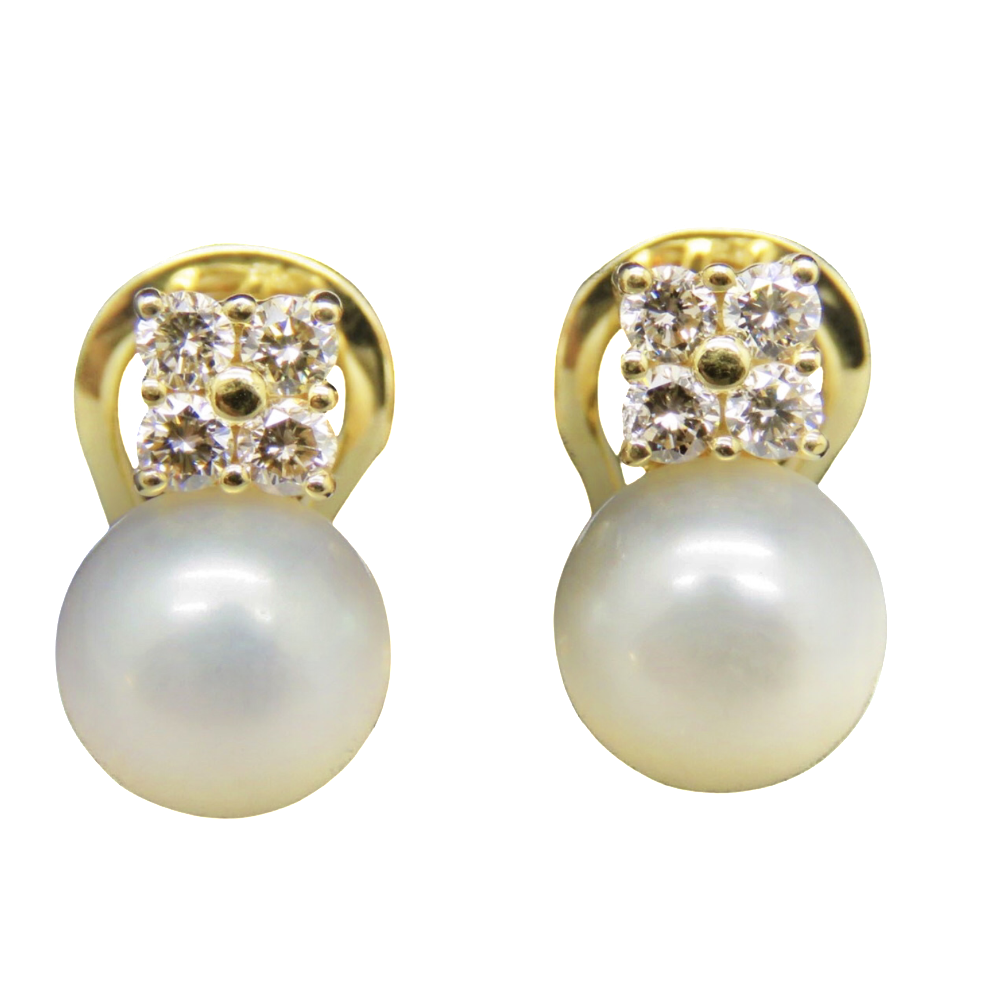 Boucles d'oreilles en or jaune 18k avec perles de culture et diamants