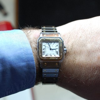 Montre Cartier Homme "Santos" Rectangulaire en acier Automatique Vers 1990. Montre Cartier Homme "Santos" Rectangulaire en acier Automatique Vers 1990.