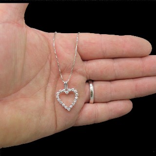 Collier Pendentif  Coeur Or Gris 18k et Diamants 