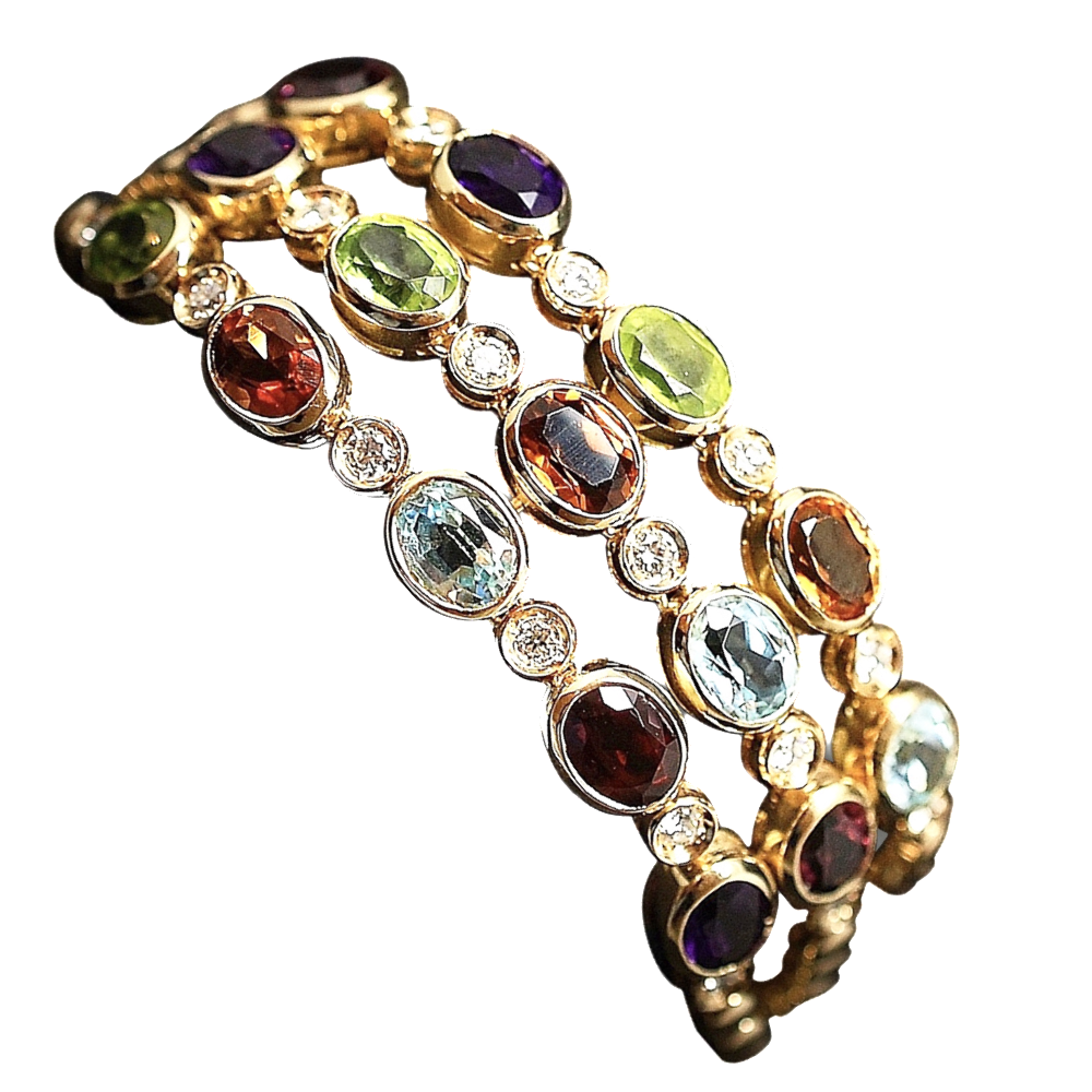 Bracelet or jaune 18k avec Pierres naturelles et diamants