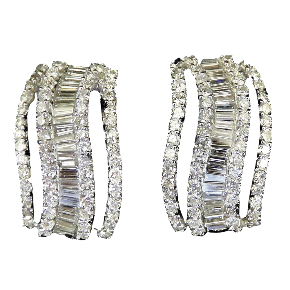 Boucles d'oreilles Diamants baguettes et brillants  3,0 Cts G-VS en Or Gris 18k.