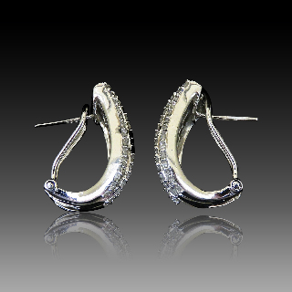 Boucles d'oreilles Diamants baguettes et brillants  3,0 Cts G-VS en Or Gris 18k.