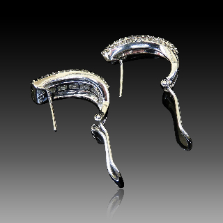 Boucles d'oreilles Diamants baguettes et brillants  3,0 Cts G-VS en Or Gris 18k.