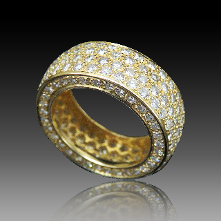 Bague Or Jaune 18K Avec 4,13 Cts De Diamants Brillants G-VS. Taille 55