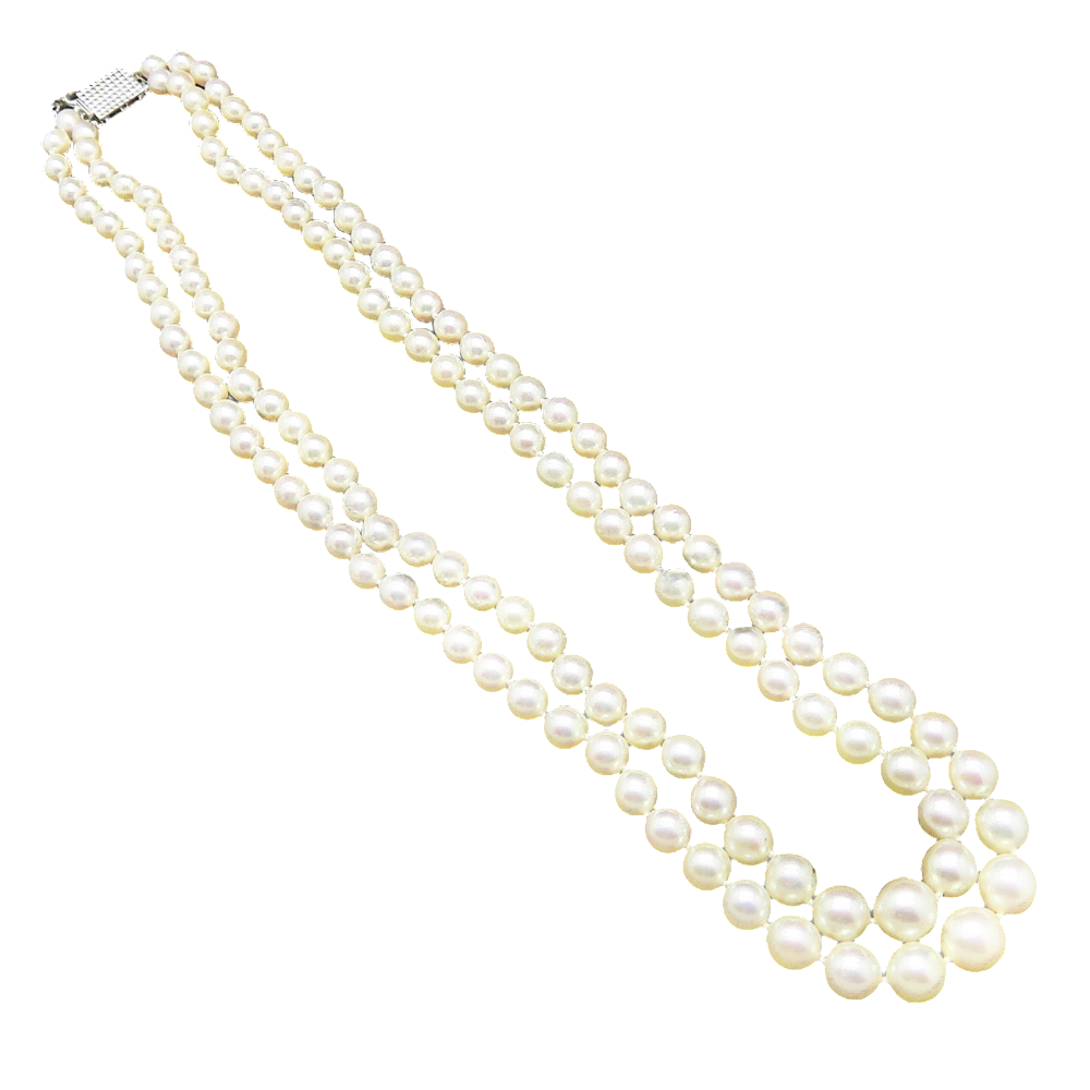 Collier de Perles de Culture du Japon double rangs en chute de 5 mm à 8,5 mm fermoir Or 18k
