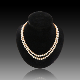 Collier de Perles de Culture du Japon double rangs en chute de 5 mm à 8,5 mm fermoir Or 18k