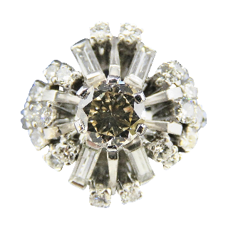 Bague Or gris 18 Cts avec Diamants brillants & baguettes Bague Or gris 18 Cts avec Diamants brillants & baguettes