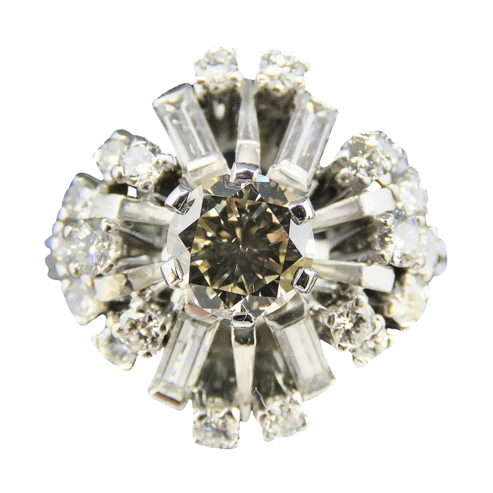 Bague Or gris 18 Cts avec Diamants brillants & baguettes Bague Or gris 18 Cts avec Diamants brillants & baguettes