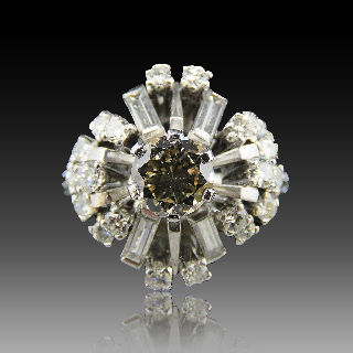 Bague Or gris 18 Cts avec Diamants brillants & baguettes Bague Or gris 18 Cts avec Diamants brillants & baguettes