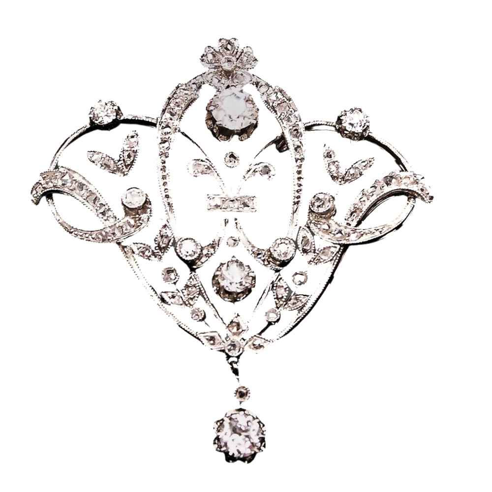 Broche pendentif en or gris 18 k ,Platine et diamants ,vers 1910 style guirlande