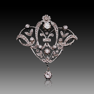 Broche pendentif en or gris 18 k ,Platine et diamants ,vers 1910 style guirlande