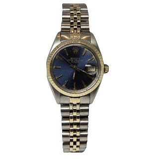 Montre Rolex Oyster Date Dame Or & Acier de 1978. Cadran bleu. Ref : 6917 .