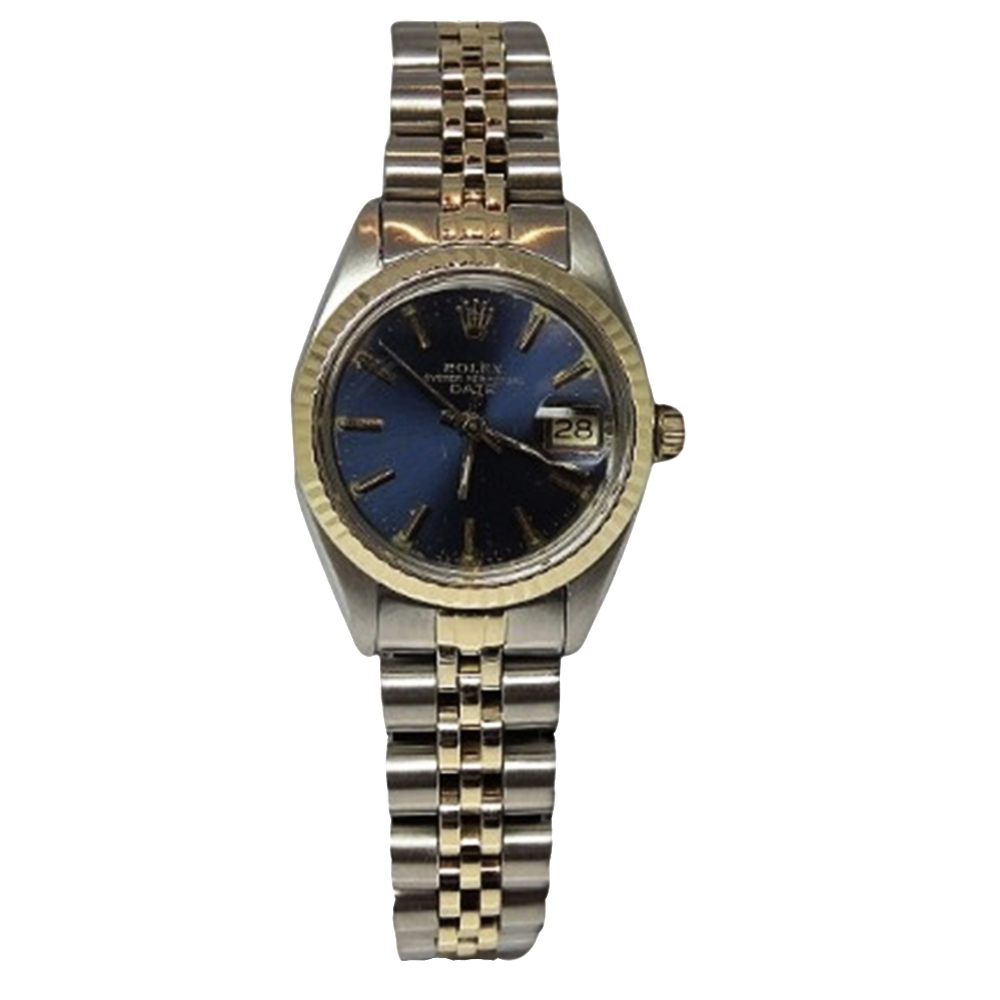 Montre Rolex Oyster Date Dame Or & Acier de 1978. Cadran bleu. Ref : 6917 .