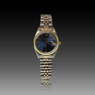 Montre Rolex Oyster Date Dame Or & Acier de 1978. Cadran bleu. Ref : 6917 .