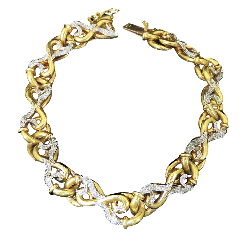 Bracelet en or jaune 18 carats Napoléon III avec roses de diamant . 