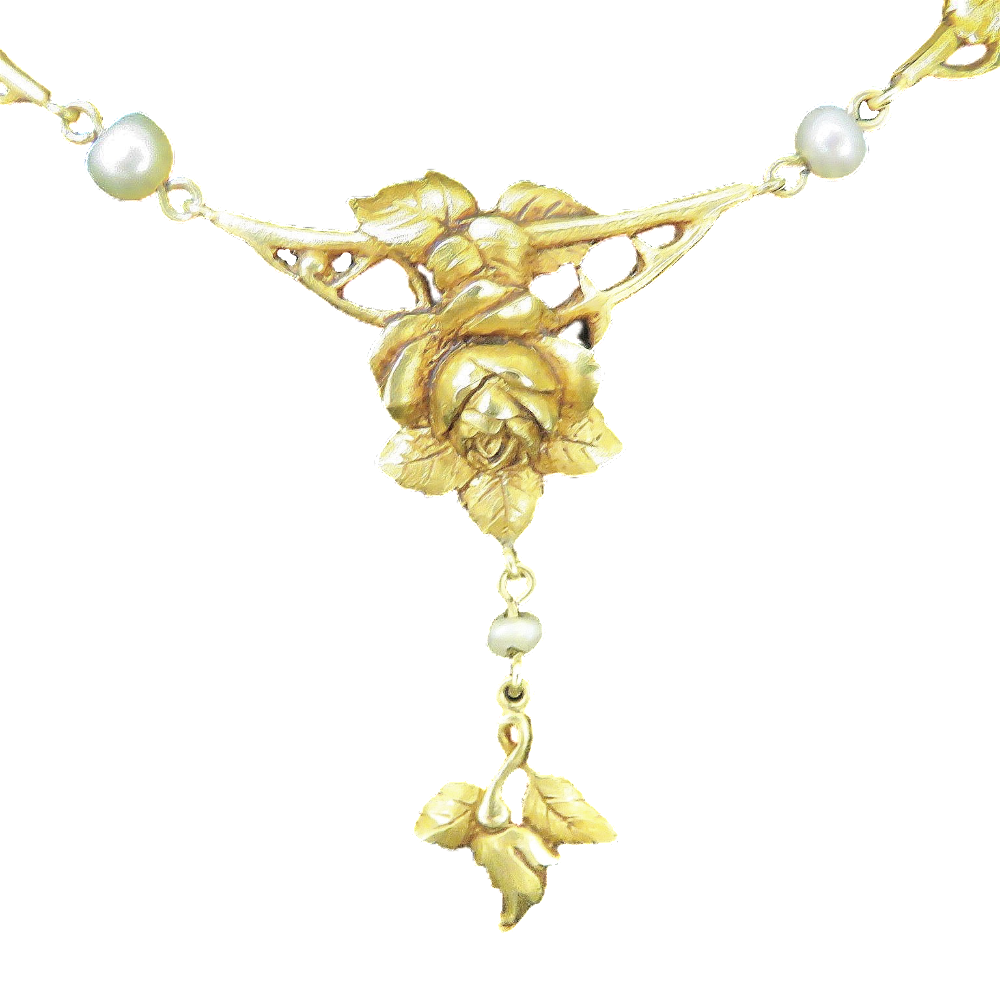 Collier Draperie Napoléon III en or jaune 18k et perles fines .  