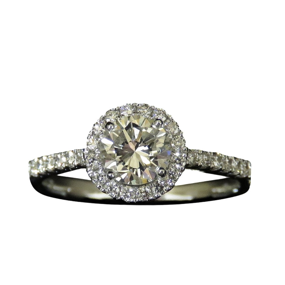 Solitaire en Or gris 18 Cts avec Diamant brillant 0.66 Cts K-VS1 + 0.24 Cts.